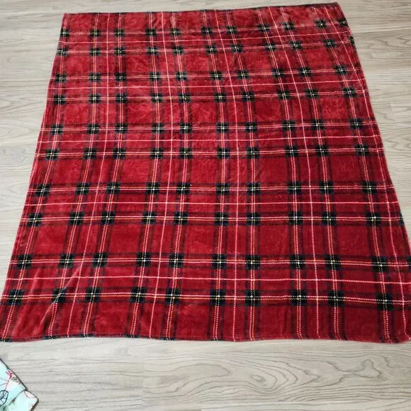 Elle Decor Oversized Throw Blanket Plaid High Pile Plush Red Black White Yellow